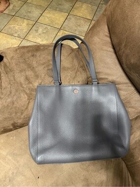 Dagne Dover Gray Leather Tote Bag with Dual Shoulder Straps